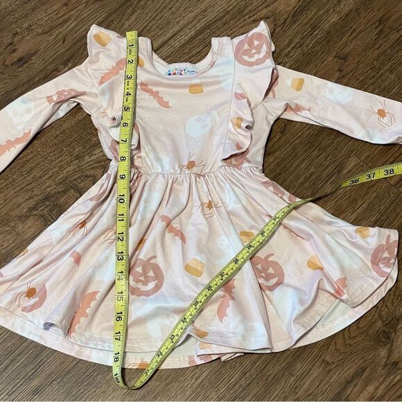 Dot Dot Smile Long Sleeve Halloween Dress Blush Pink White Pumpkin Bats 12-24 Mo - Picture 11 of 12